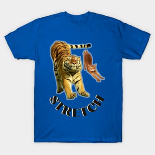 Stretch exercise by a tiger and a cat - black text to T-Shirt